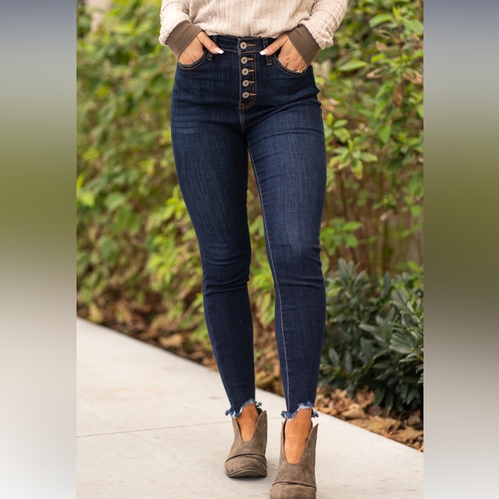 KanCan High Rise Button Fly Dark Denim Jeans